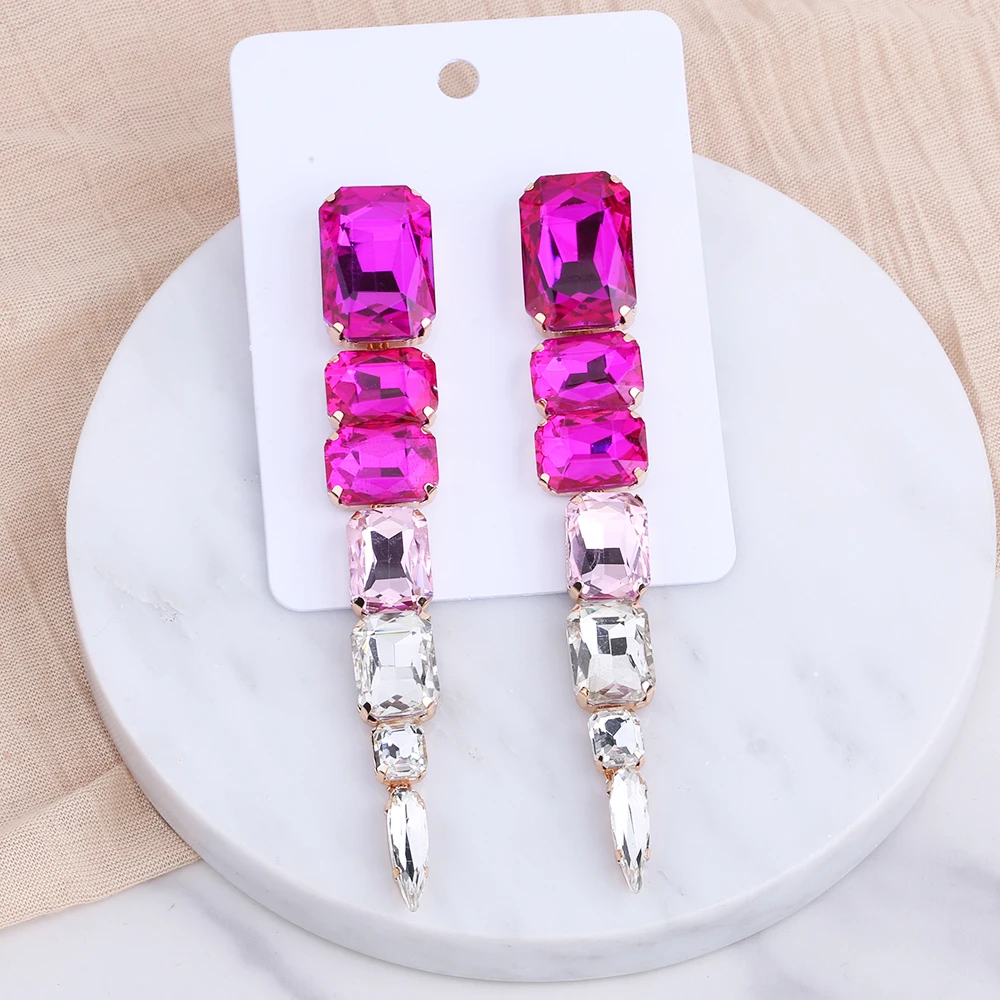 Boho Long Tassel Woman Earrings Big Rhinestone Drop Earrings For Women Crystal Dangle Earrings Fashion Jewelry Accessories Gift