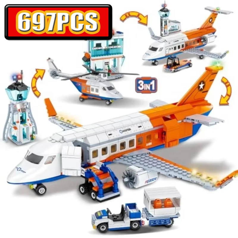 

3 in 1 City Airport Passenger Airplane Building Block Toy STEM with Staff Plane Baggage Truck Bus Bricks Toys Holiday Gifts