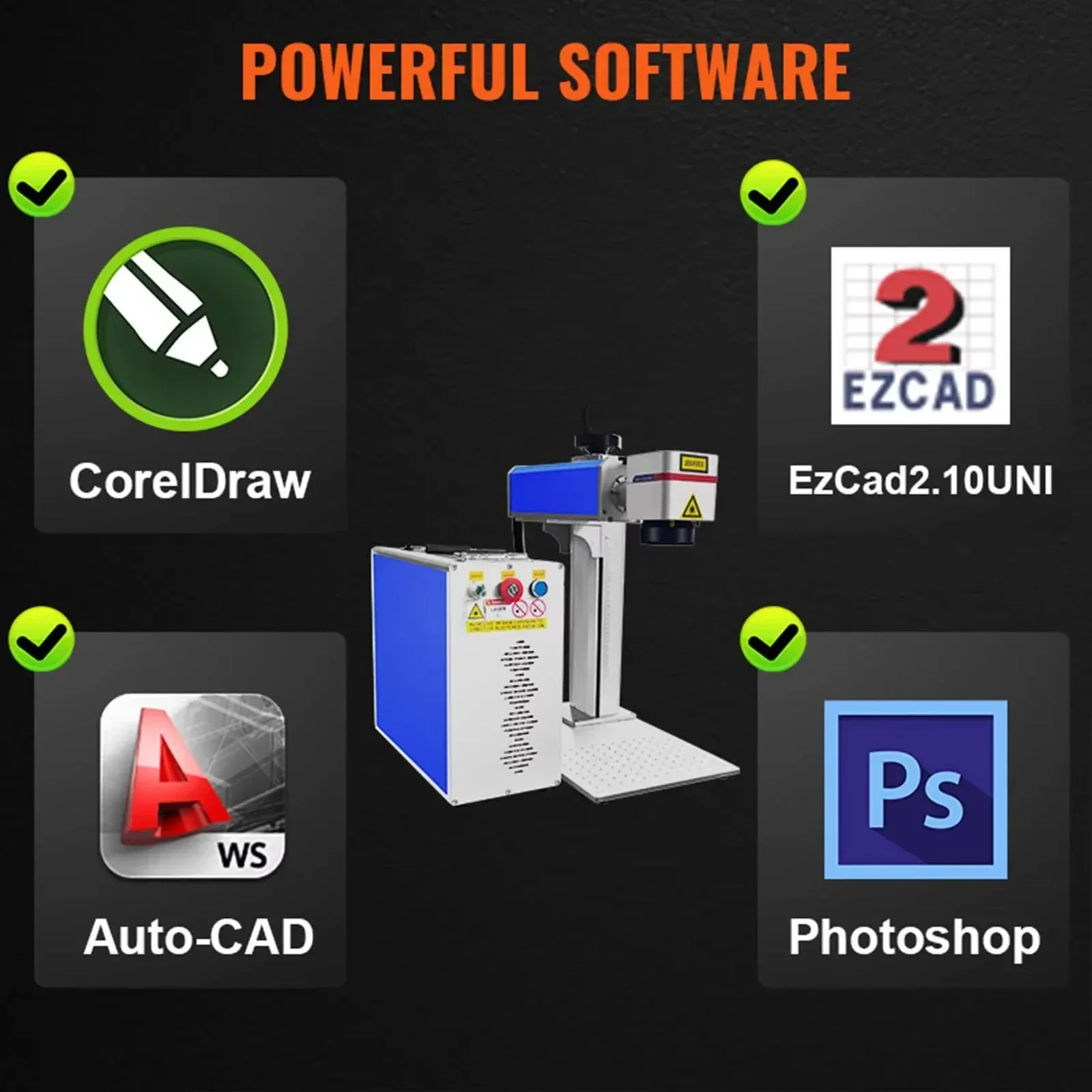 SIHAO เลเซอร์เครื่องหมาย 30/50W ไฟเบอร์เลเซอร์โลหะสแตนเลสตัดทองแหวนเงินเลเซอร์แกะสลัก