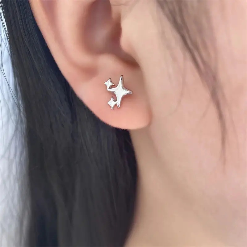 ZAKOL Fashion Silver Color AB Style Asymmetric Star Earrings for Women Super Fairy Stud Earring Simple Jewelry