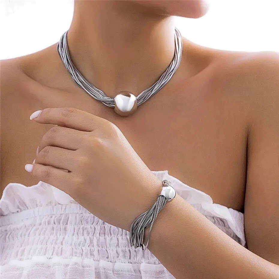 2pc Colorful Bohemian Choker Necklace & Bracelet Set