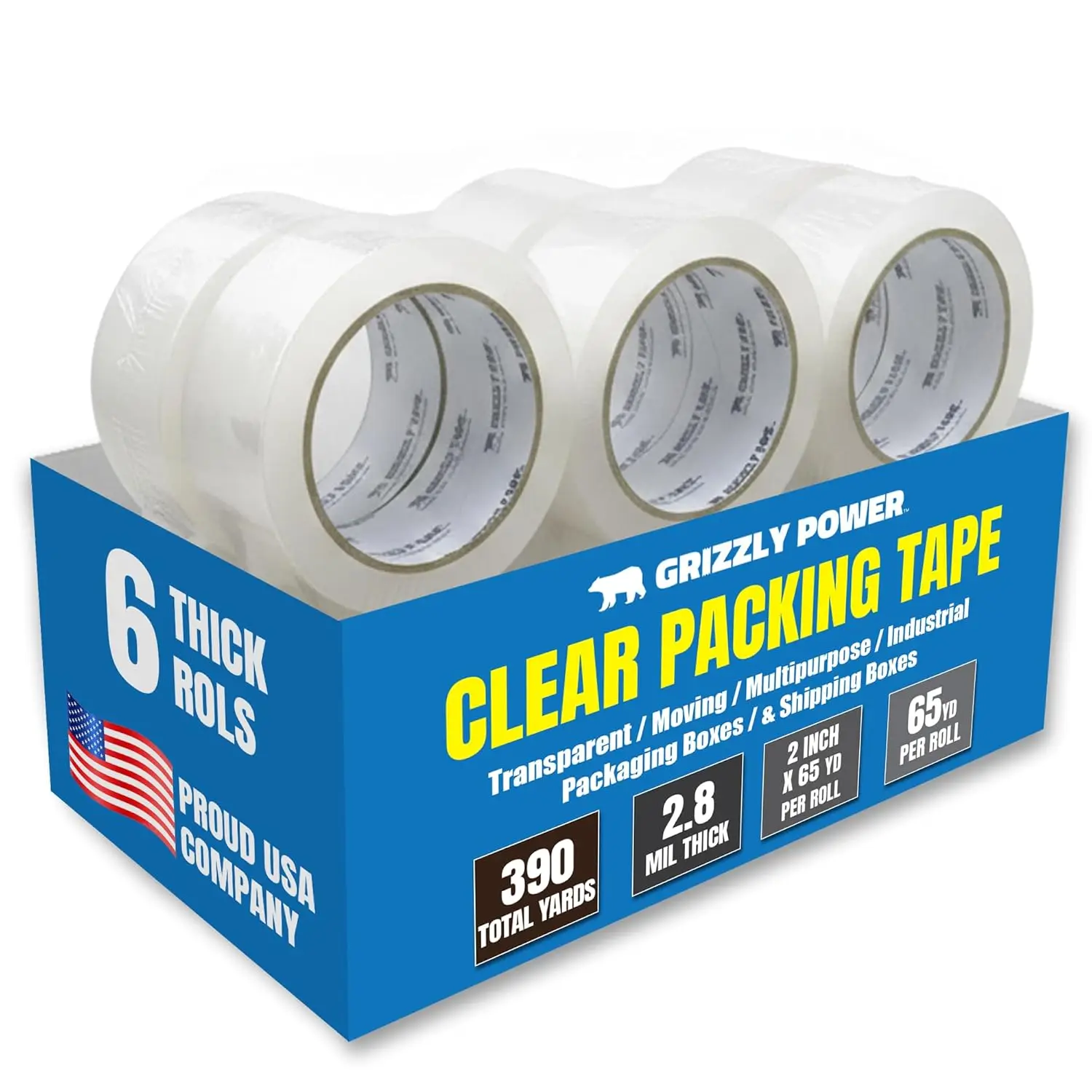 

Clear Packing Tape (6 Rolls) | Heavy Duty Packing Tape (2 Inch x 65 Yards) | 2.8mil Thick Strong Adhesive for Moving Box