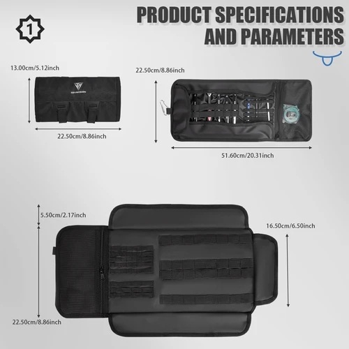 Imagen 2 del producto Bolsa enrollable negra para herramientas de motocicleta, alforjas portátiles para Motor, bolsa de almacenamiento de herramientas lateral, bolsa de herramientas de trabajo para reparación de viajes al aire libre