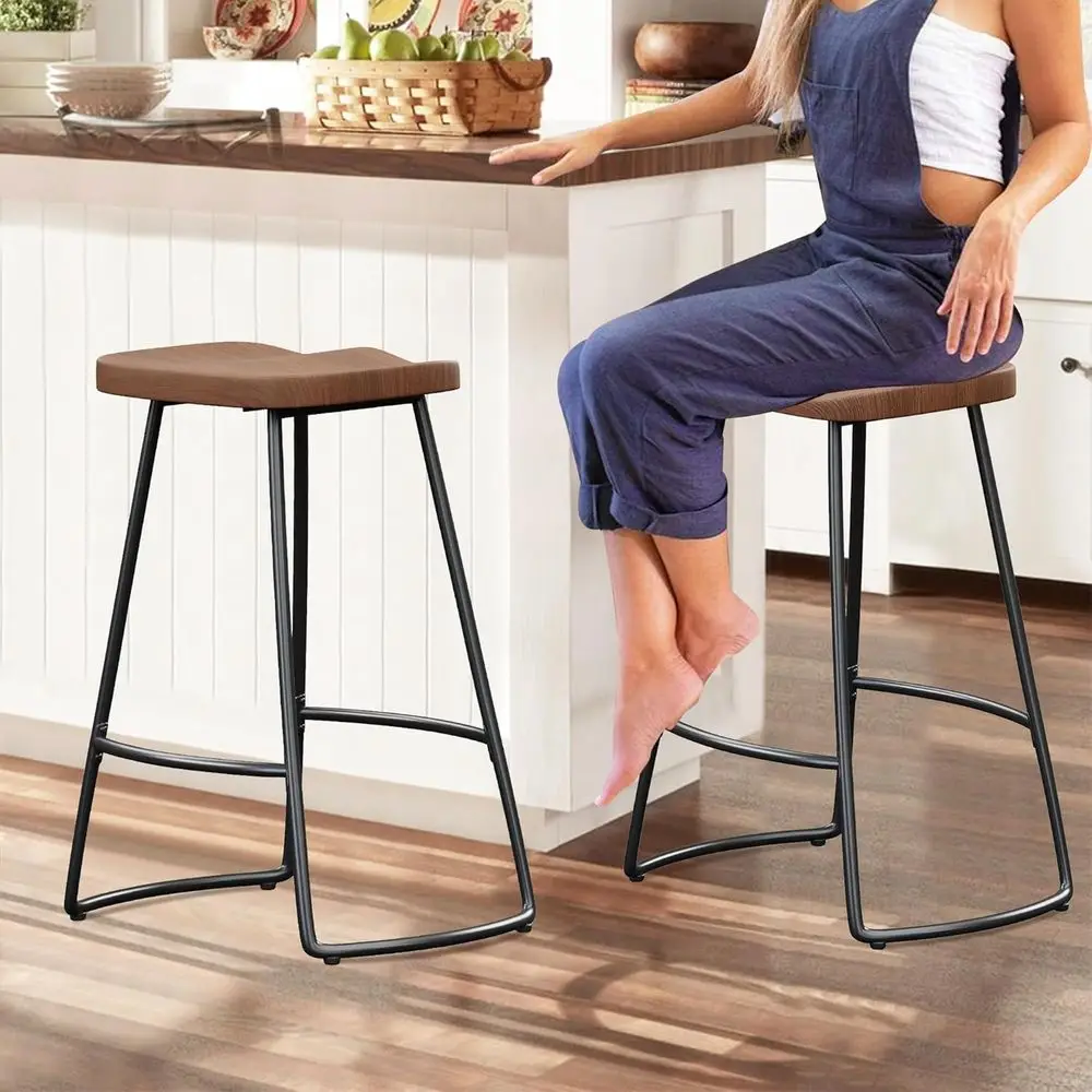 Set of 4 Metal Bar Stools, Brown, Counter Height Kitchen Island Chairs for Dining - view 4