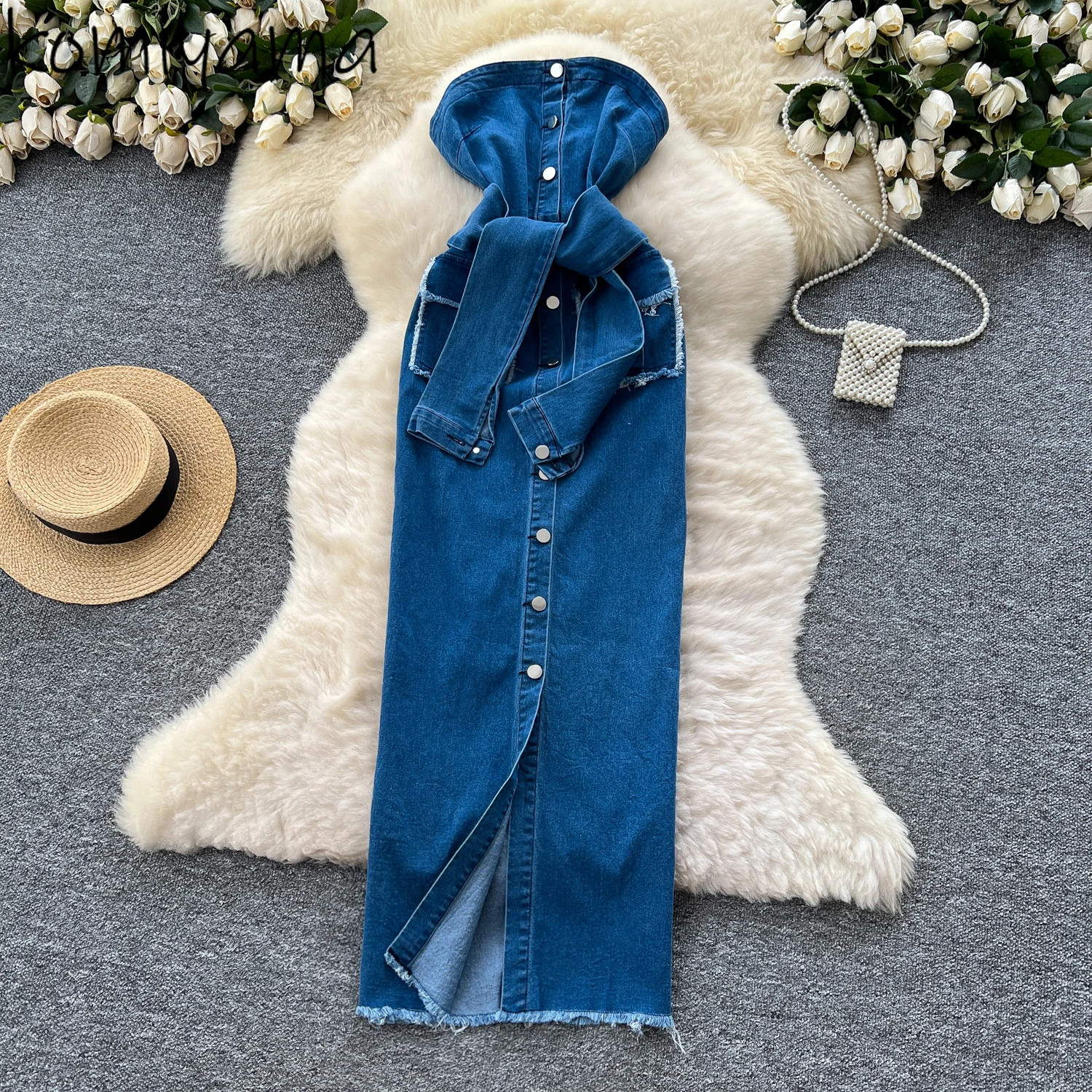 

Bandage Tunic 2025 Vestidos Spice Girl Denim Dress Sexy Single Breasted Dresses Woman High Waist Hip Robe Ropa De Mujer