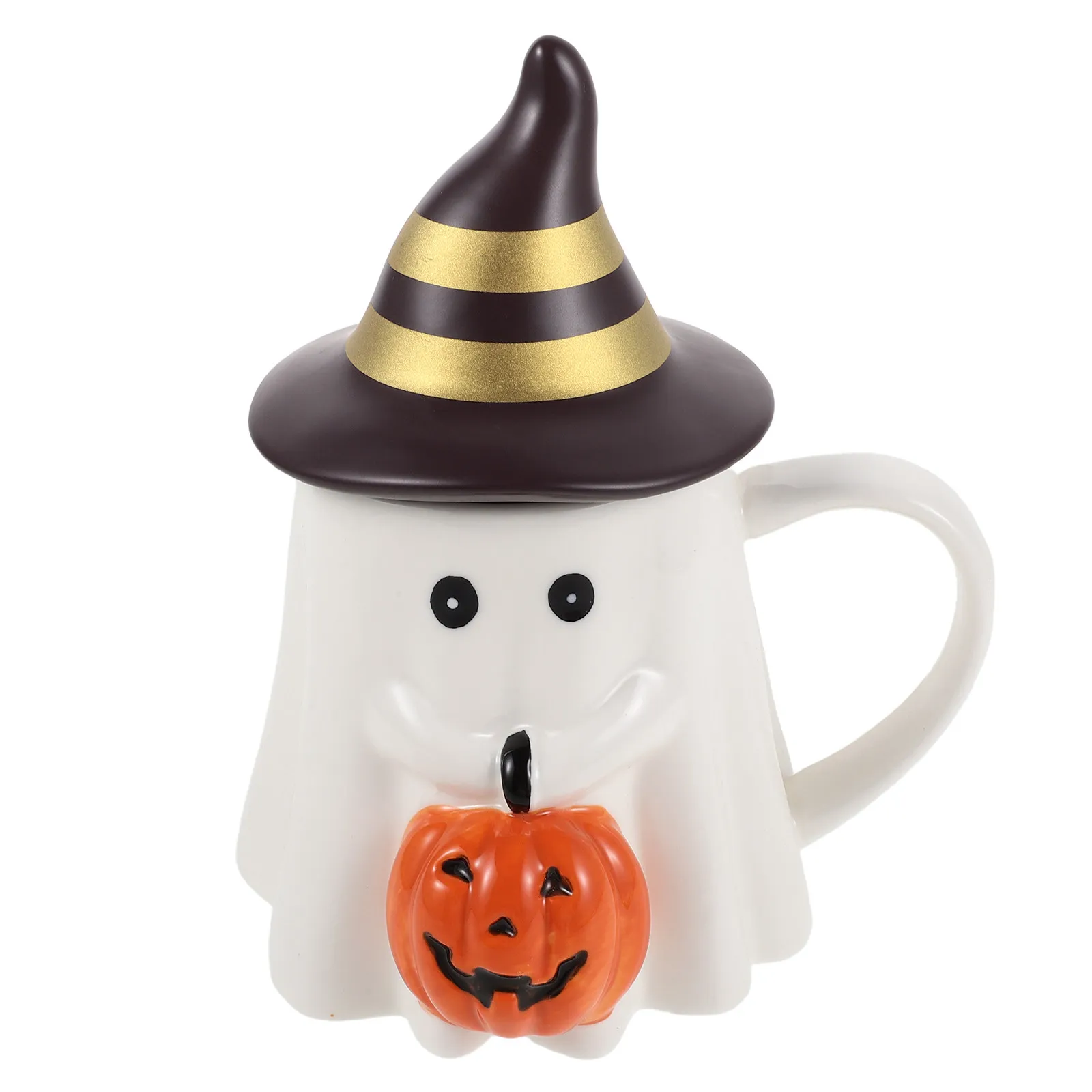Ghost Pumpkin Cup Halloween Party Theme Ceramic Mug Spooky Glow in Dark Effect Non Slip Base for Morning Coffee Nighttime