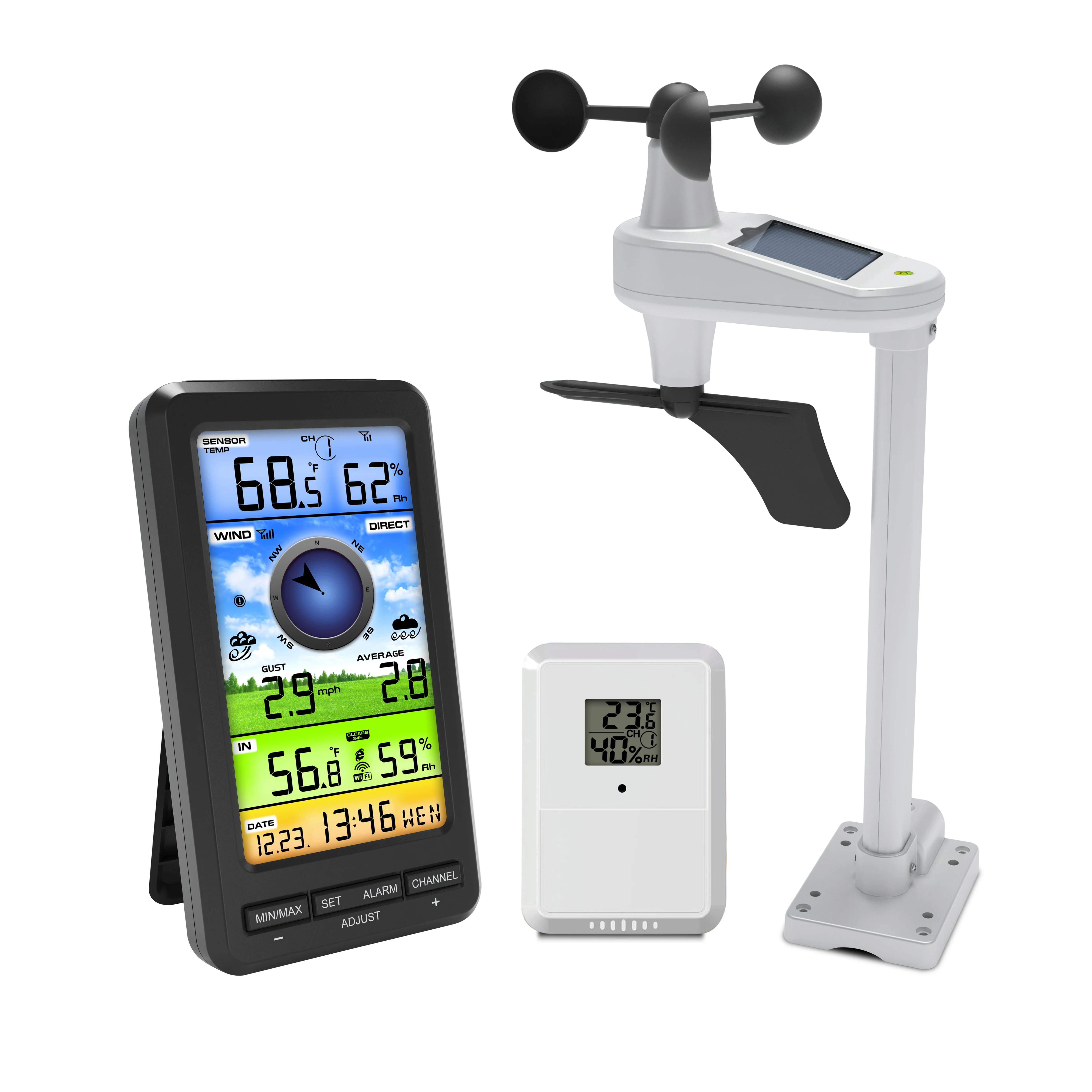 0214 NicetyMeter 3-in-1 Wi-Fi Weather Station With Solar Power Temperature Humidity Wind Speed Wind Direction Snooze