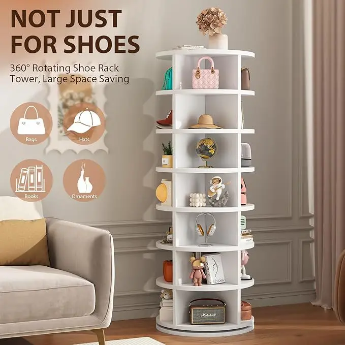 

Customizable rotating shoe rack 360 degrees 7 floors storage tower locker bedroom living room corridor handbag shoe rack round
