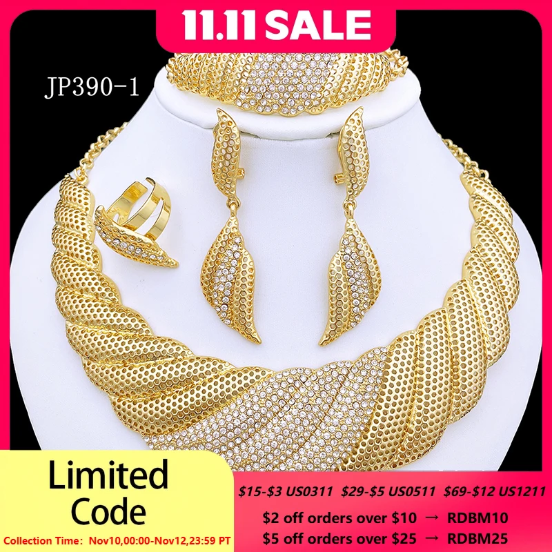 

Italian Jewelry Sets For Women Gold Color Dubai Luxury Jewelry Full Set 18k Gold Plated Necklace Earrings Ring Bracelet Trendy