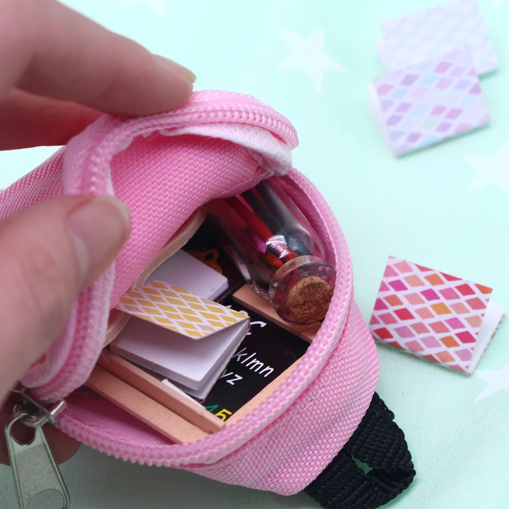 Mini Doll School Supplies Dollhouse Simulation Cutting Mat Ruler Schoolbag Books Pencil Pen Blackboard Holder Learning Props