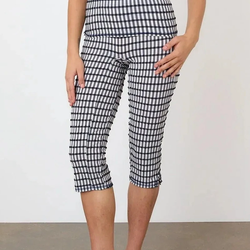 90 年代ヴィンテージぴったりフィットカットパンツファッションレディチェック柄カプリパンツ女性カジュアルハイウエスト伸縮性のある生地レギンスパンツストリートウェア