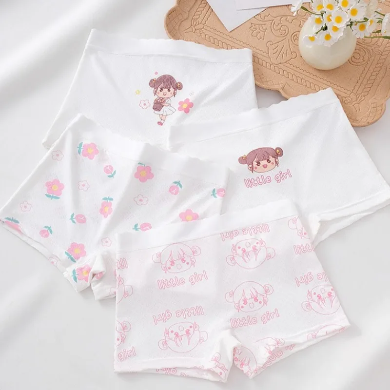 

4PCS Summer Kids Thin Mesh Breathable Panties for Girls Soft Comfort Antibacterial Knickers 3+y Young Child Cute Print Underwear