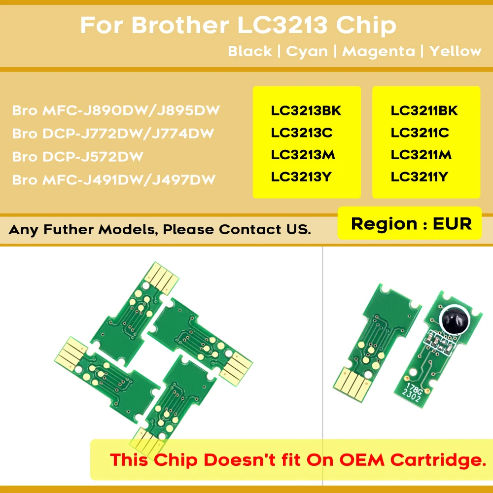 Imagem -02 - Chip de Cartucho de Tinta para Impressora Recarga Chip de Cartucho de Tinta Brother Mfc J491dw J497dw J690dw J895dw J491dw Lc3211 Lc3213 Lc3011 Lc3013