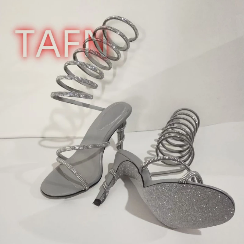 Women Crystal Wrap Sandals Sexy Peep Toe Stiletto Heel Winding Tape Sandals Ladies Fashion Catwalk Party Dress Shoes Big Size 43 - view 6