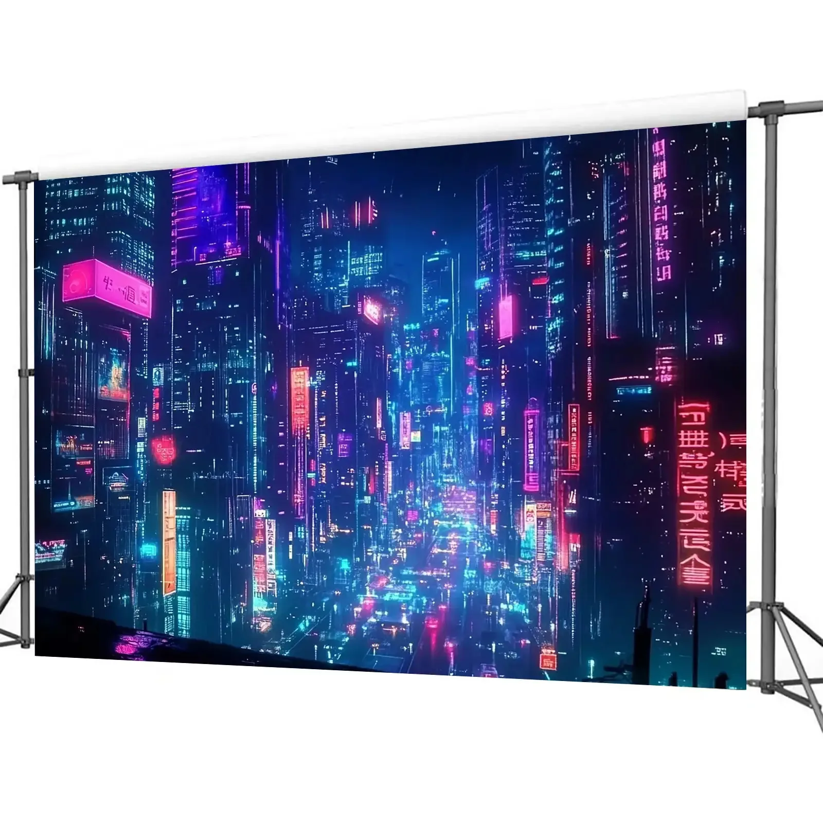 Large Cyberpunk Tokyo Cityscape Tapestry Wall Art Neon Futuristic Sci Fi Mega Metropolis Decor Background Print Abstract Blue Pu