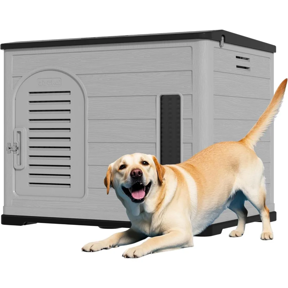 

XLarge Durable Plastic Dog House for Big Dogs - Indoor Outdoor Double-Layer Insulated Doghouse with Open-Top Cover