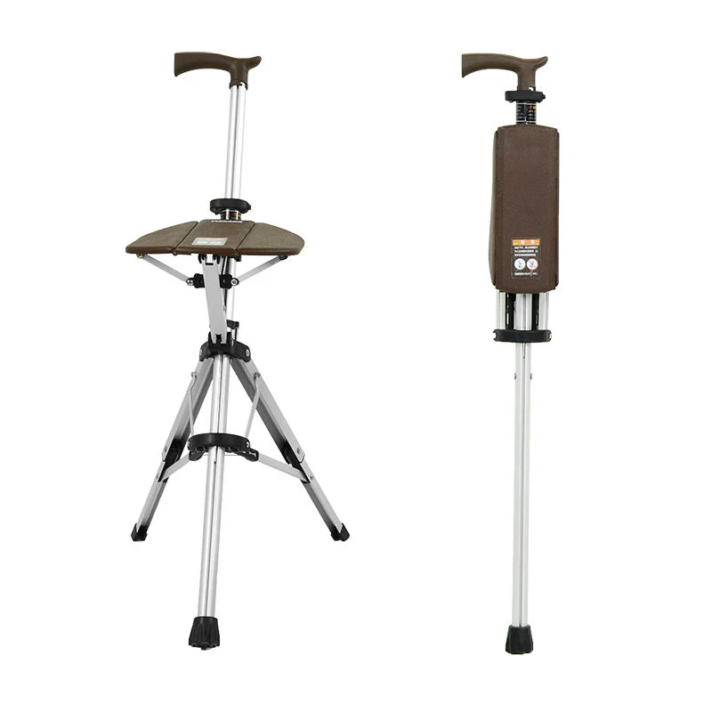 High quality aluminum alloy cane with seat, handheld cane chair, crutch folding cane walker