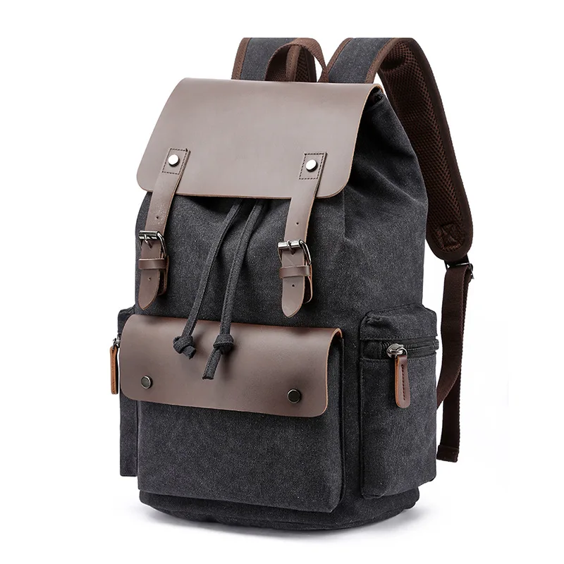 Mochila de lona vintage masculina, mochila portátil, mochila casual para adolescentes, grande capacidade, bolsa de viagem, 15,6"