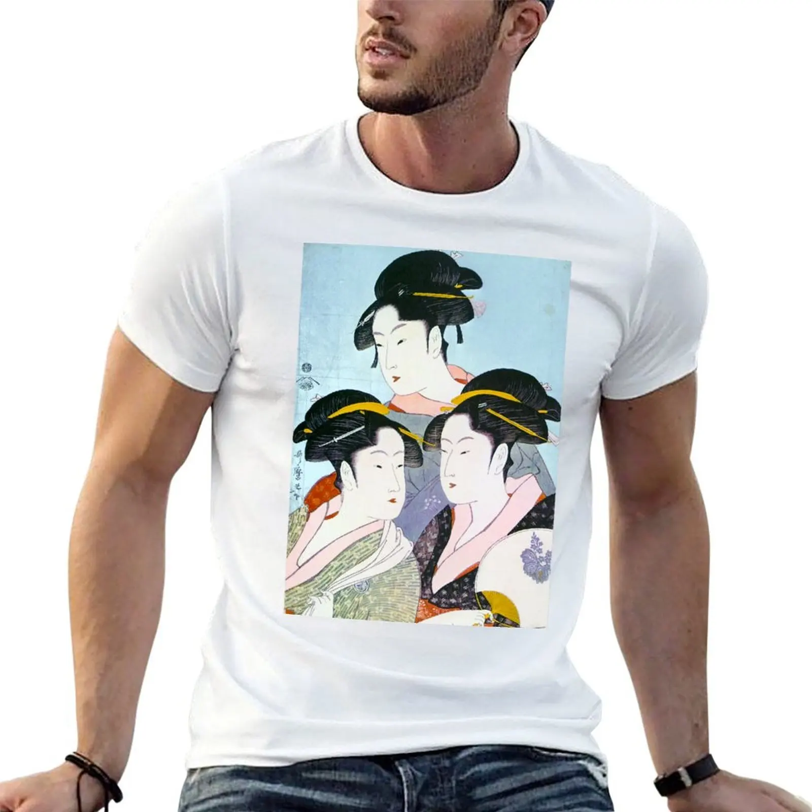 

Three man t t Present for cotton shirts soft Day man the shirts funny T-Shirt of Beauties - Utamaro Kitagawa