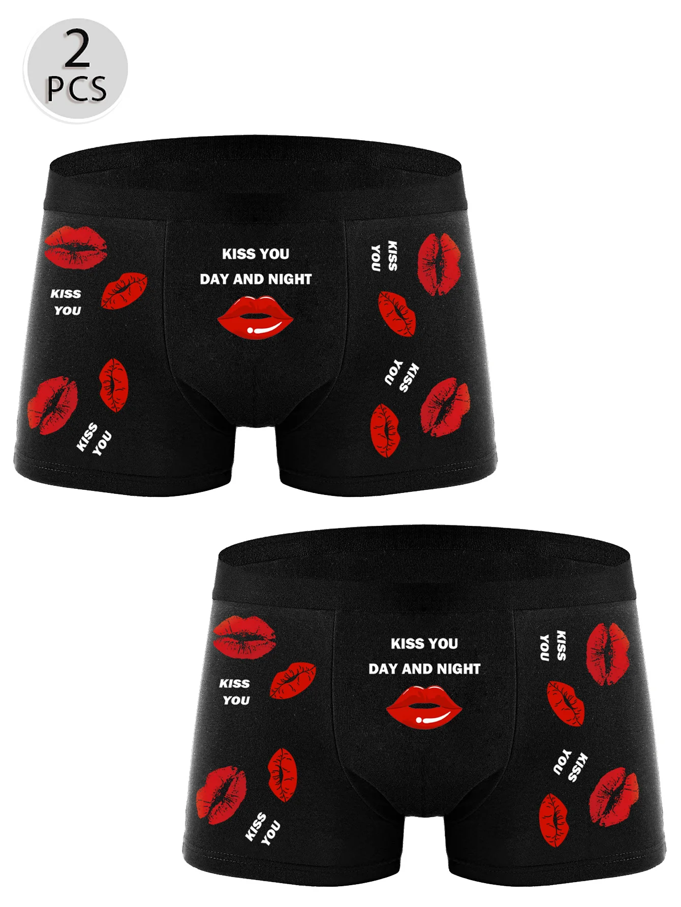 2PCS Men's Boxer Briefs Underwear for Husband Boyfriend,  -KISS YOU DAY&NIGHT- Pattern Printing Comfortable & Soft Underpants