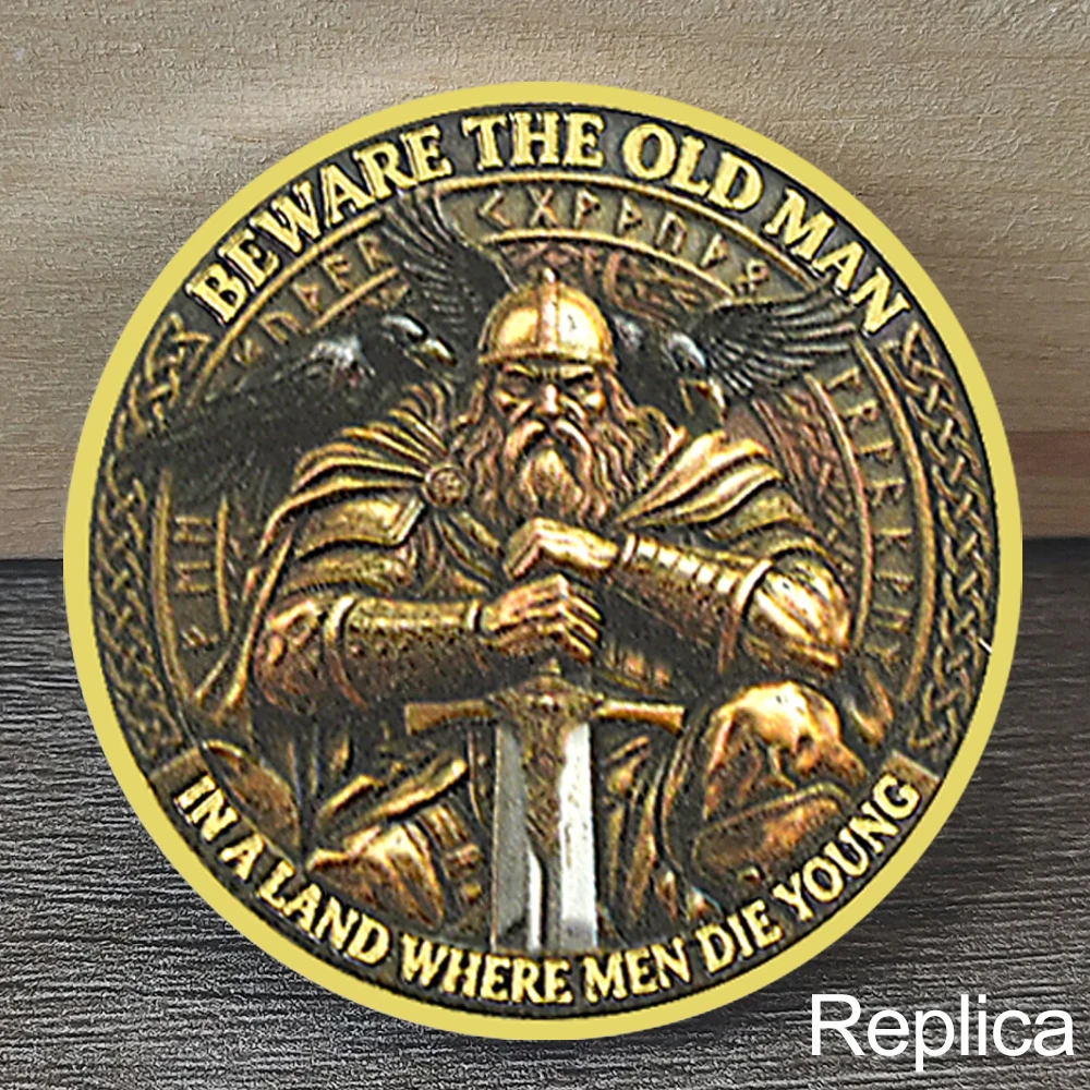 

Viking Warrior Odin Coin Victory or Valhalla Metal Token Relief Artistic Souvenir Gift for History Buffs replica