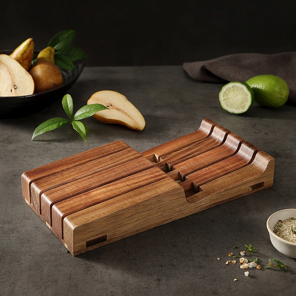 XINZUO Acacia Wood 4 Slots  In-drawer Knife Tray For Storage Of Knives Kitchen Tool Protecting The Knife Not Easily Deformed