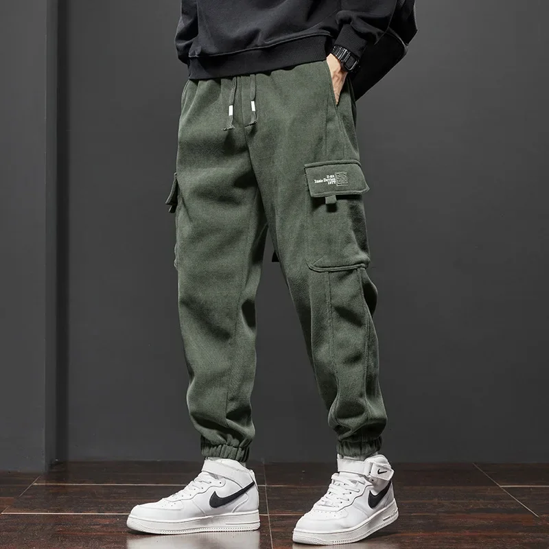 Men Winter Open Crotch Cargo Pants Hidden Zippers Sexy Pockets Themal Full Length Corduroy Warm Keep Casual Trousers Crotchless