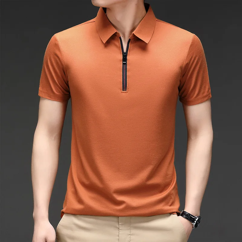 2023 Summer Men\'s Ice Silk Cool Polo Short Sleeve T-shirt Large Thin T-shirt Short Sleeve Polo Shirt Business Casual Shirt