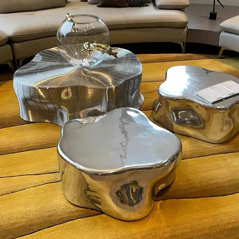 Modern light luxury stainless steel combination coffee table living room home high-end special-shaped designer high-end sofa sid