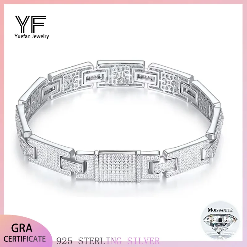 

S925 Серебряный муассанит браслет с кубинскими звеньями 6 ~ 7 дюймов ювелирные изделия в стиле хип-хоп персонализированная настройка подарок на день Святого Валентина ﻿