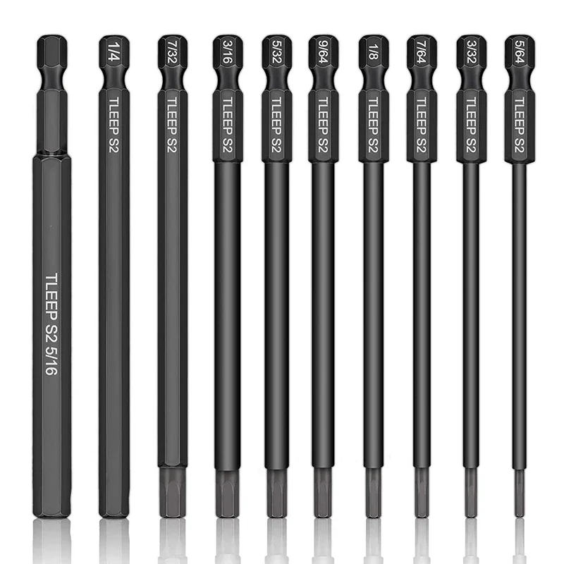 

10pcs Hex Head Allen Wrench Drill Bits Set 100mm Long Allen Screwdriver Bits Magnetic Tips Hex Key Screwdriver Socket Bit Tools