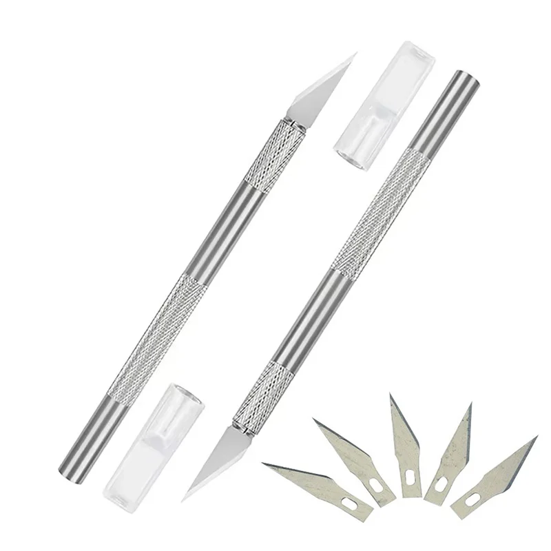 5pcs Blades Engraving Scalpel Knife Anti Slip Metal Handle For Model Making Paper Cutting Sharp Replaceable Blades School Office