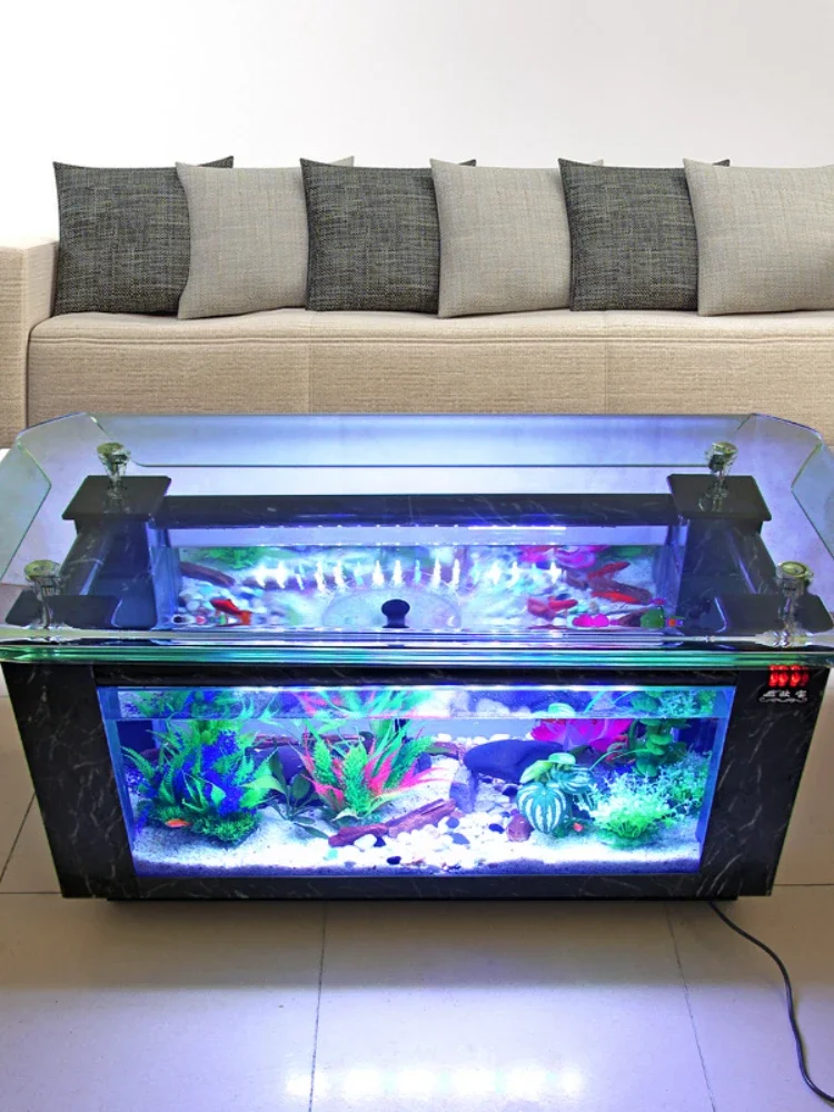 Tea Table Fish Tank Aquarium Ecological Living Room Home Office Glass Tea Table Turtle Jar Bottom Filter Grass Tank