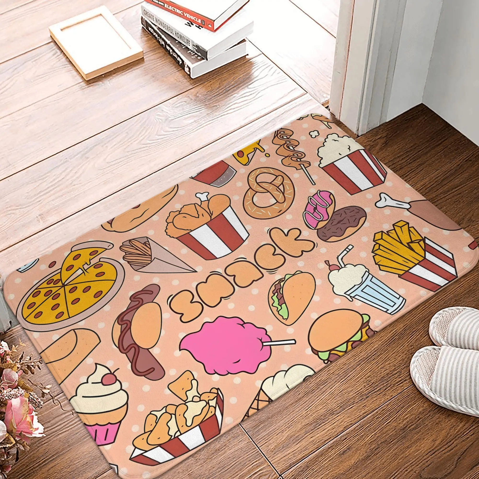 Food Snacks Background - Cartoon Snack Food Doormat Kawaii Pizza