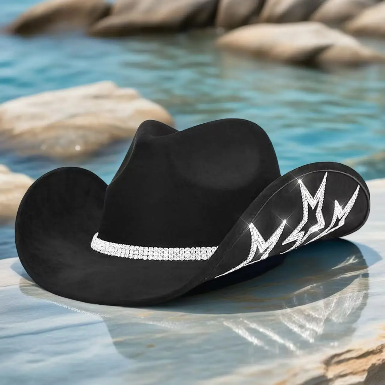 홍루안 글리터 코스튬 모자 성인용 & 카우보이 모자 여성용 라인스톤, 카우보이 코스프레 여성 액세서리 & 카우걸 캡