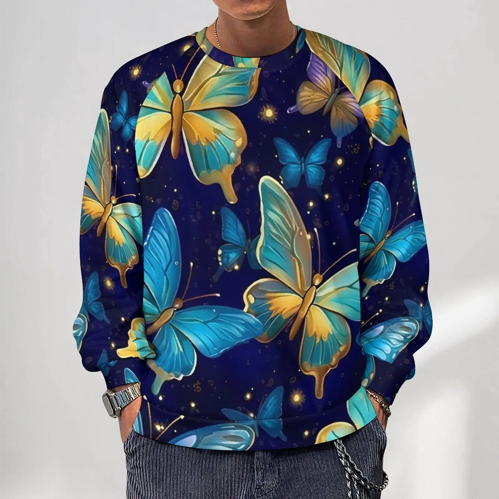 

Pastel Butterflies Streetwear Sweatshirts Winter Colorful Animal Kawaii Hoodies Man Oversize Outerwear Graphic O Neck Hoodie