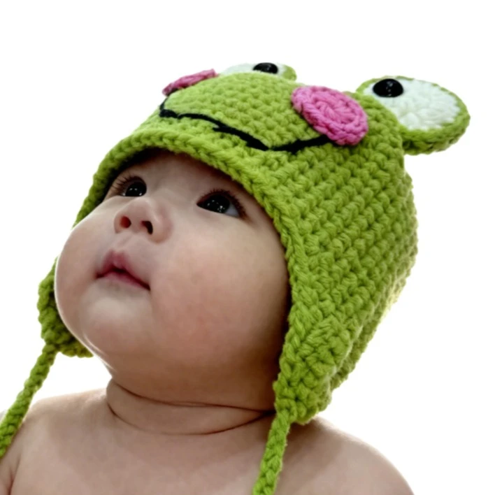 لينة اليدوية الكروشيه الطفل الضفدع قبعة الوليد التصوير الدعائم لطيف محبوك الحيوان بونيه الرضع صبي فتاة صورة تبادل لاطلاق النار زي