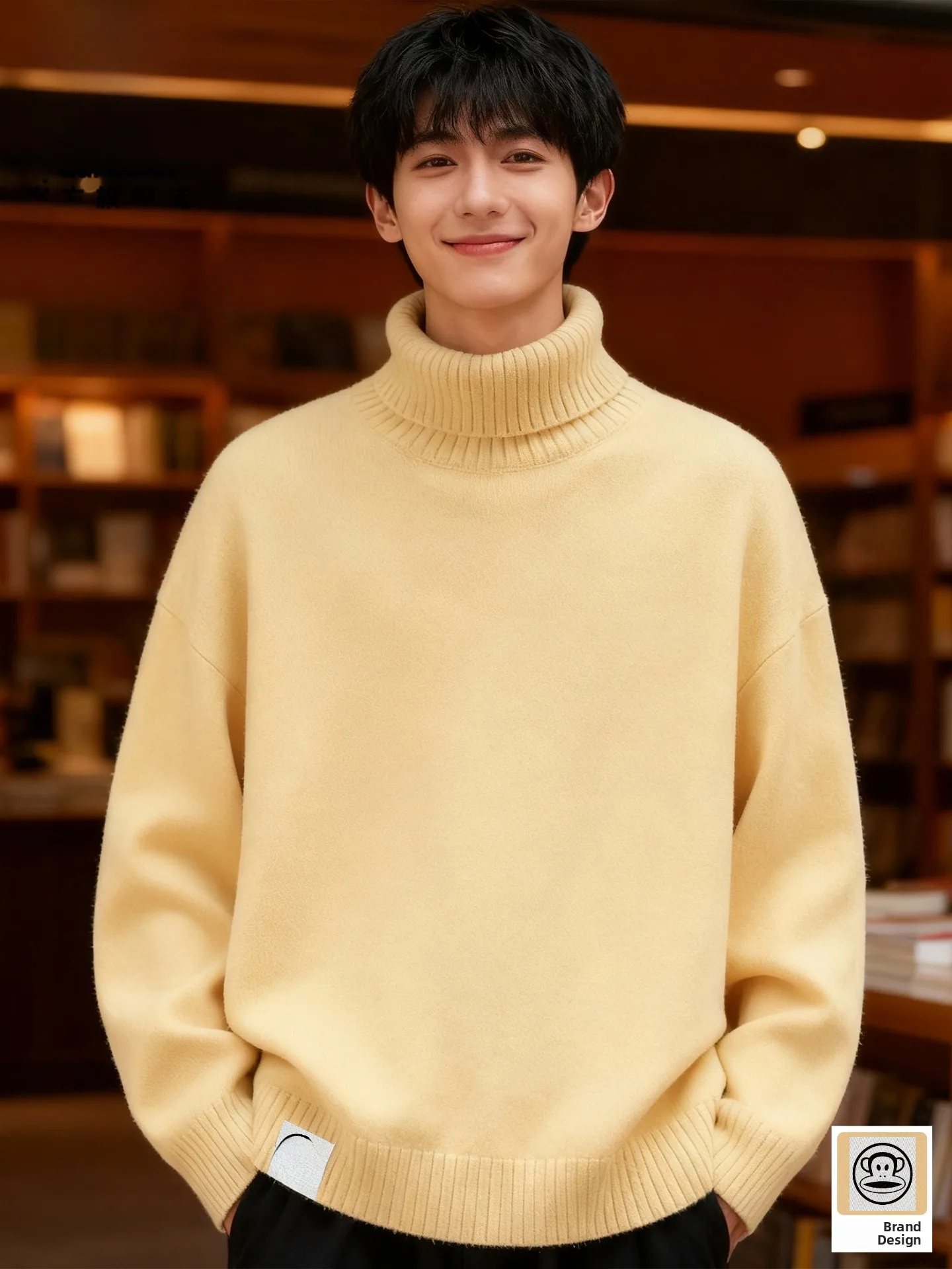 

Winter Thiened One-Piece Fce Knitted Sweater Men's High Collar Sweater Inner Trendy Casual Faion Ci Sle