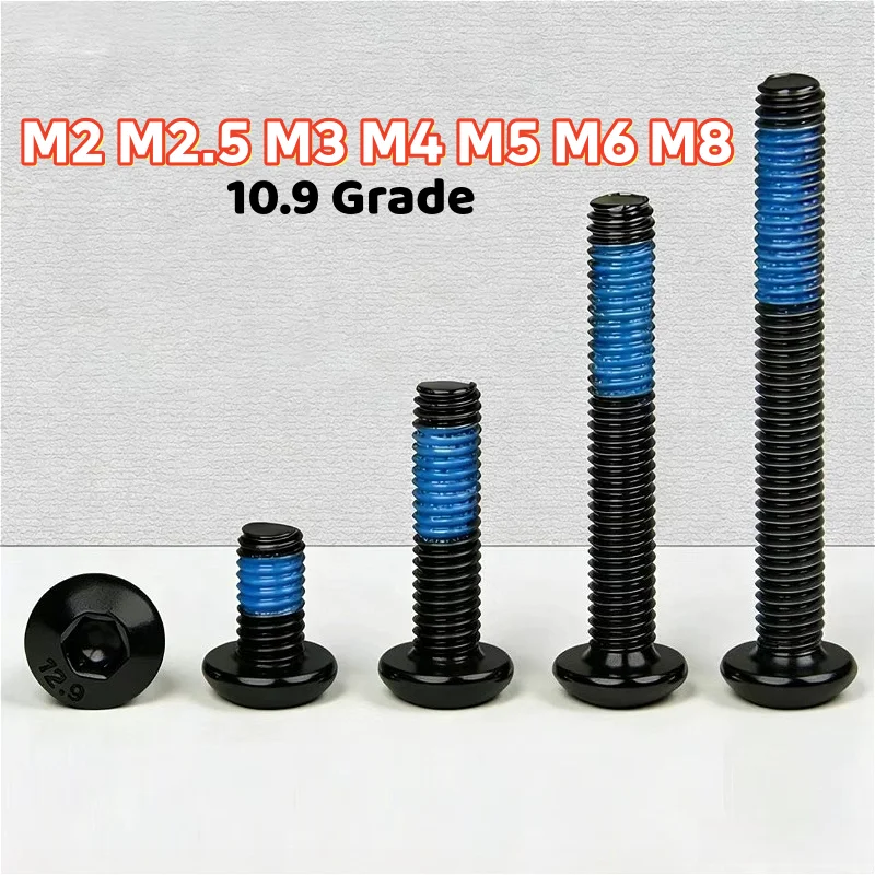 M2 M2.5 M3 M4 M5 M6 M8 10.9 Grade Black Button Head Hex Socket Dispensing Screw Round Head With Adhesive Coating Anti-slip Screw