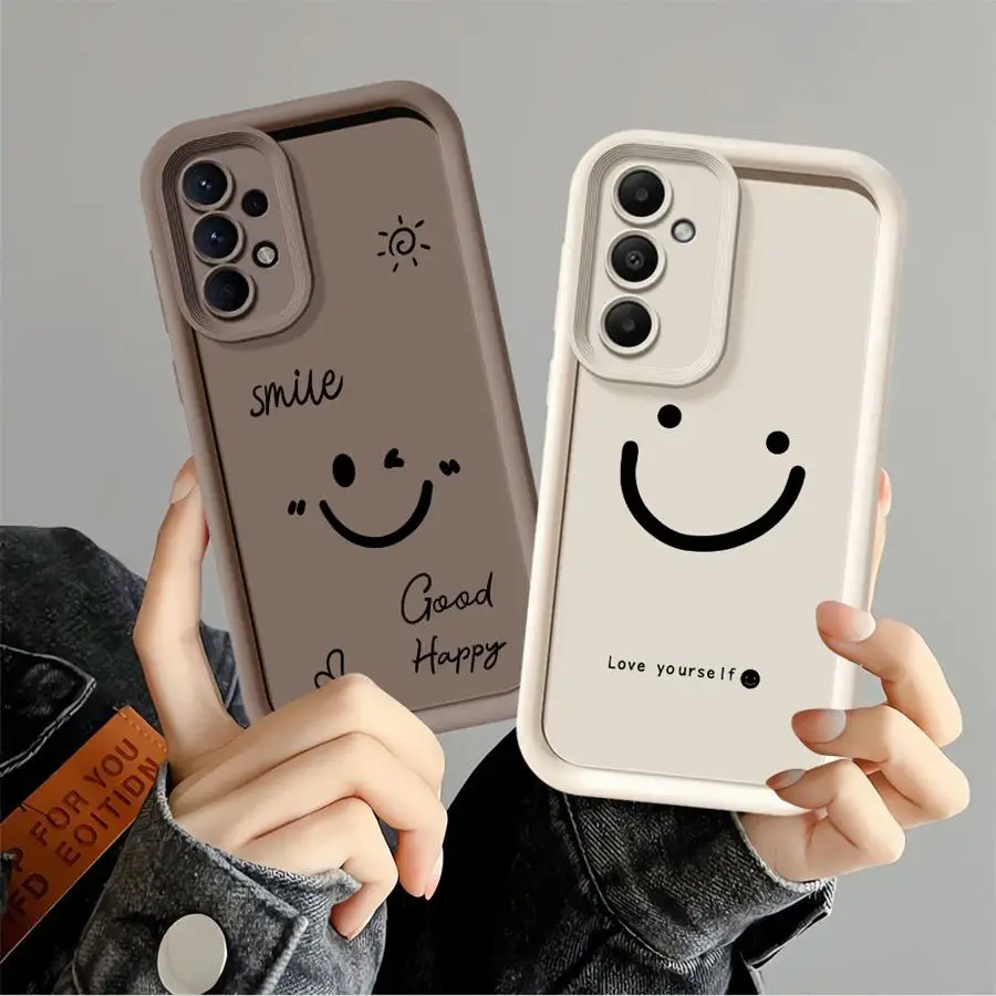 Cartoon Happy Face Case for Samsung Galaxy A14 A05 A20 A13 A30 A15 A12 A07 A11 A16 A04 A17 A50 A06 Phone Cover