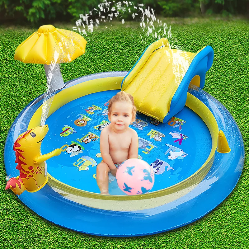 Piscina inflável para crianças, gramado ao ar livre, pulverização de água, tapete de jogo, piscina de dinossauro, brinquedo infantil, área divertida de água