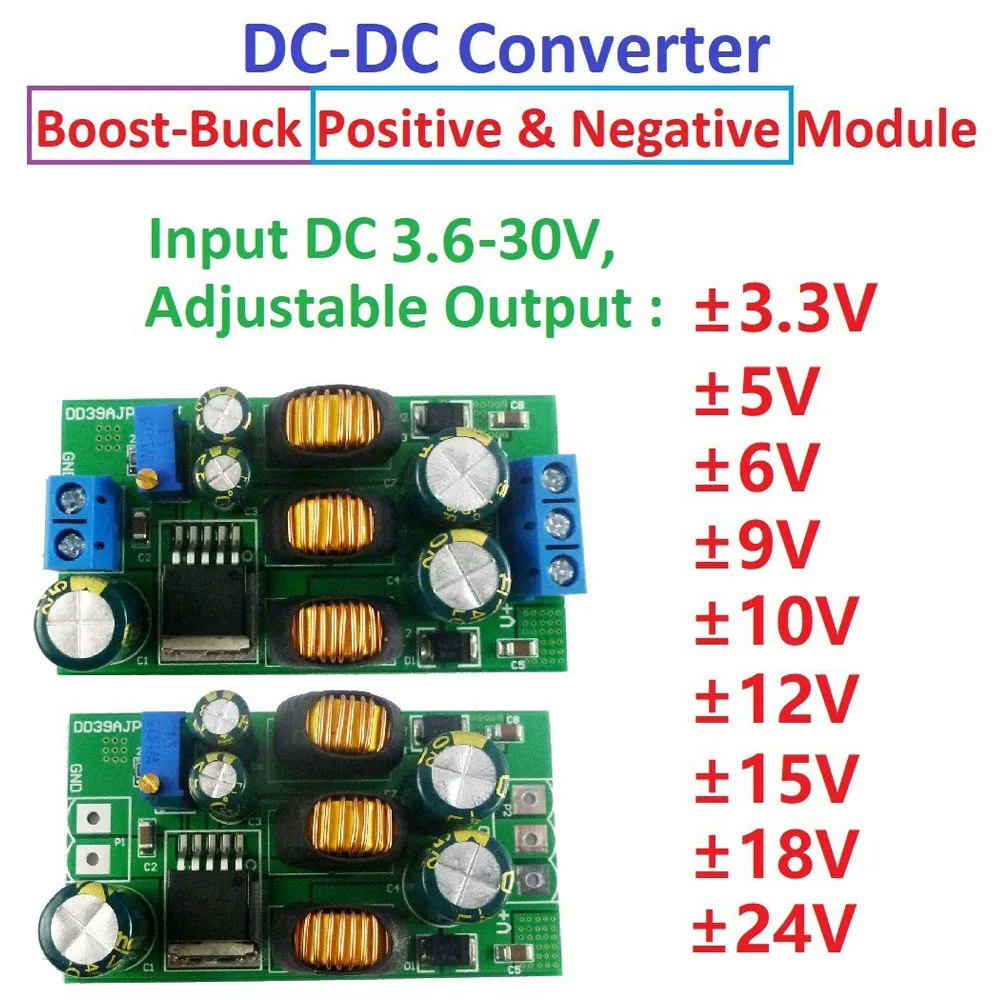 Fonte de Alimentação Dupla de Saída Positiva e Negativa dc dc Step-up 3.630v 20w ± 5v 6v 9v 10v 12v 15v 24v Módulo Conversor Boost-buck