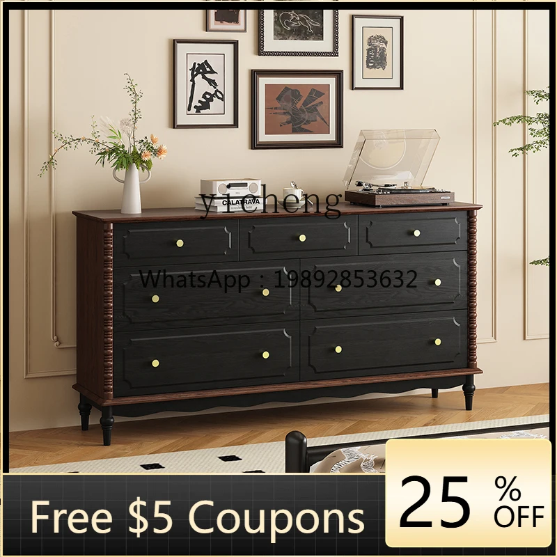 

bedroom retro style solid wood seven chest cabinet home living room locker