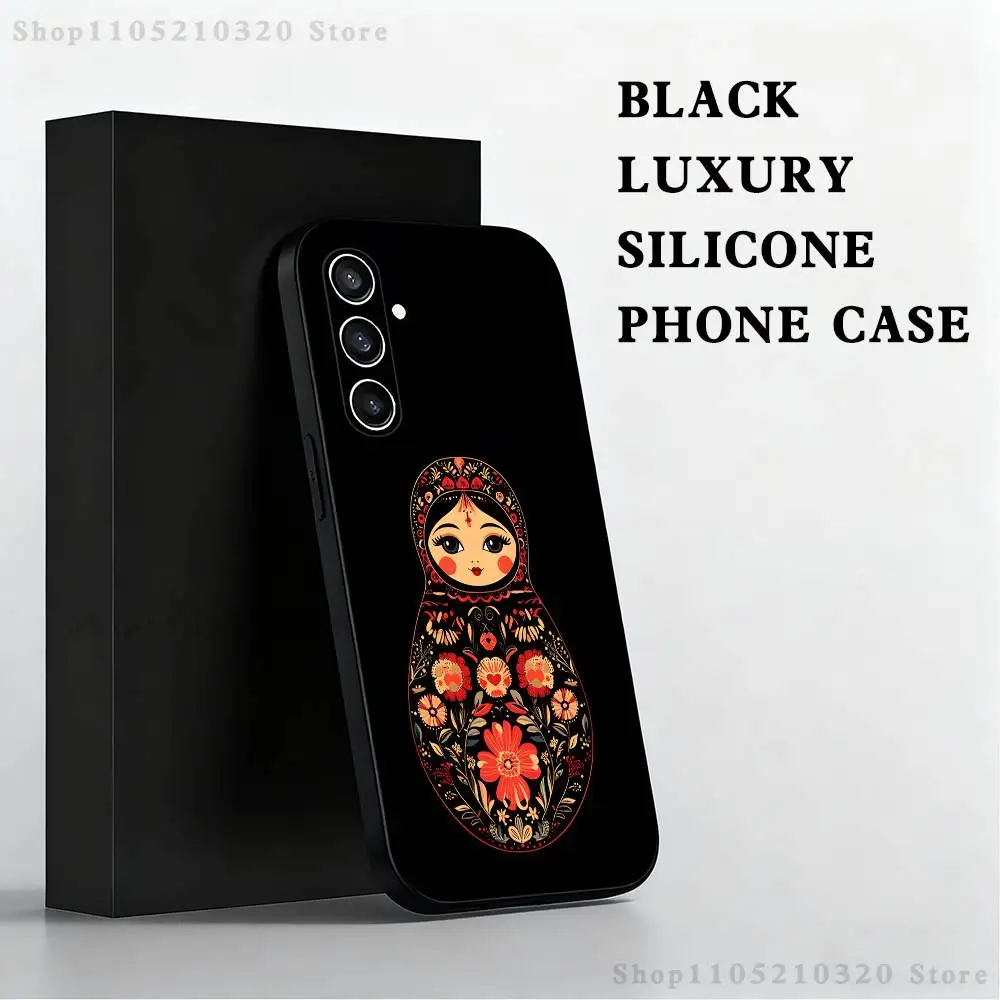 حافظة هاتف ماتريوشكا فنية روسية لهاتف سامسونج S 25,24,23,22,30,21,10,9,Ultra,Plus,Lite,FE,4,5G حافظة ناعمة سوداء #6