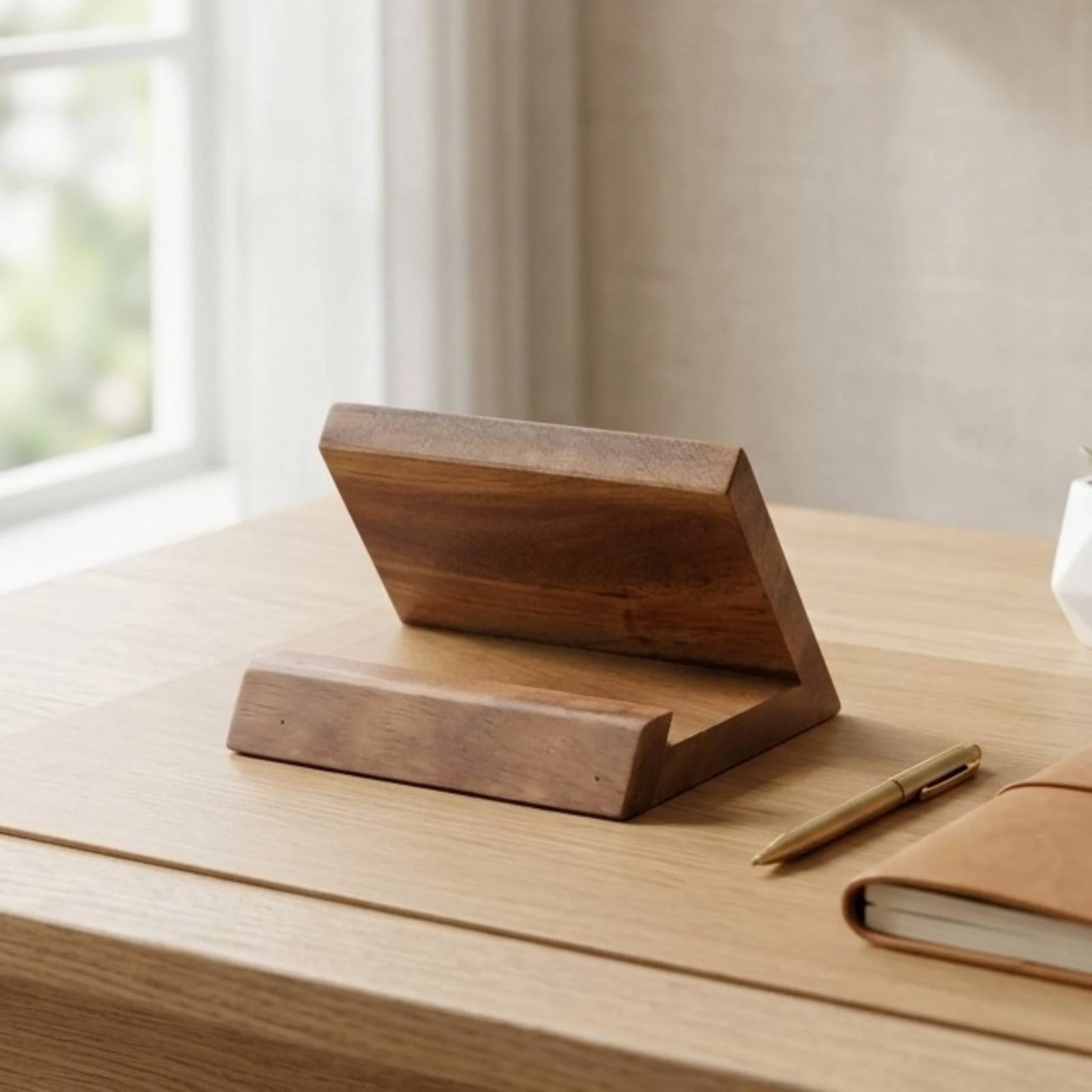 Triangular Desktop Reading Stand Handscomplimentary Walnut Recipe Book Holder Desktop Bookstand Compact for Desk, Kitchen
