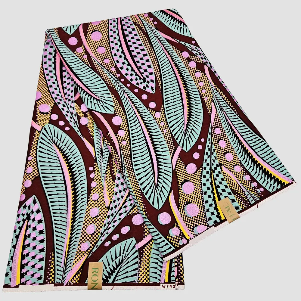 Afrikanischer verzierter Goldwachs, 100% Baumwoll-Wachsblockdruckstoff, zur Herstellung von Kleidung, Taschen und DIY-Dekorationen, 6 Yards. – Detail 6