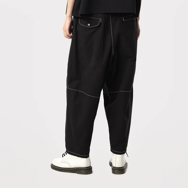 MOVEUP Commuting Straight Leg Pants Autumn Zipper Elastic Waist Pocket Pure Cotton Contrasting Line Pants For Women 124320122
