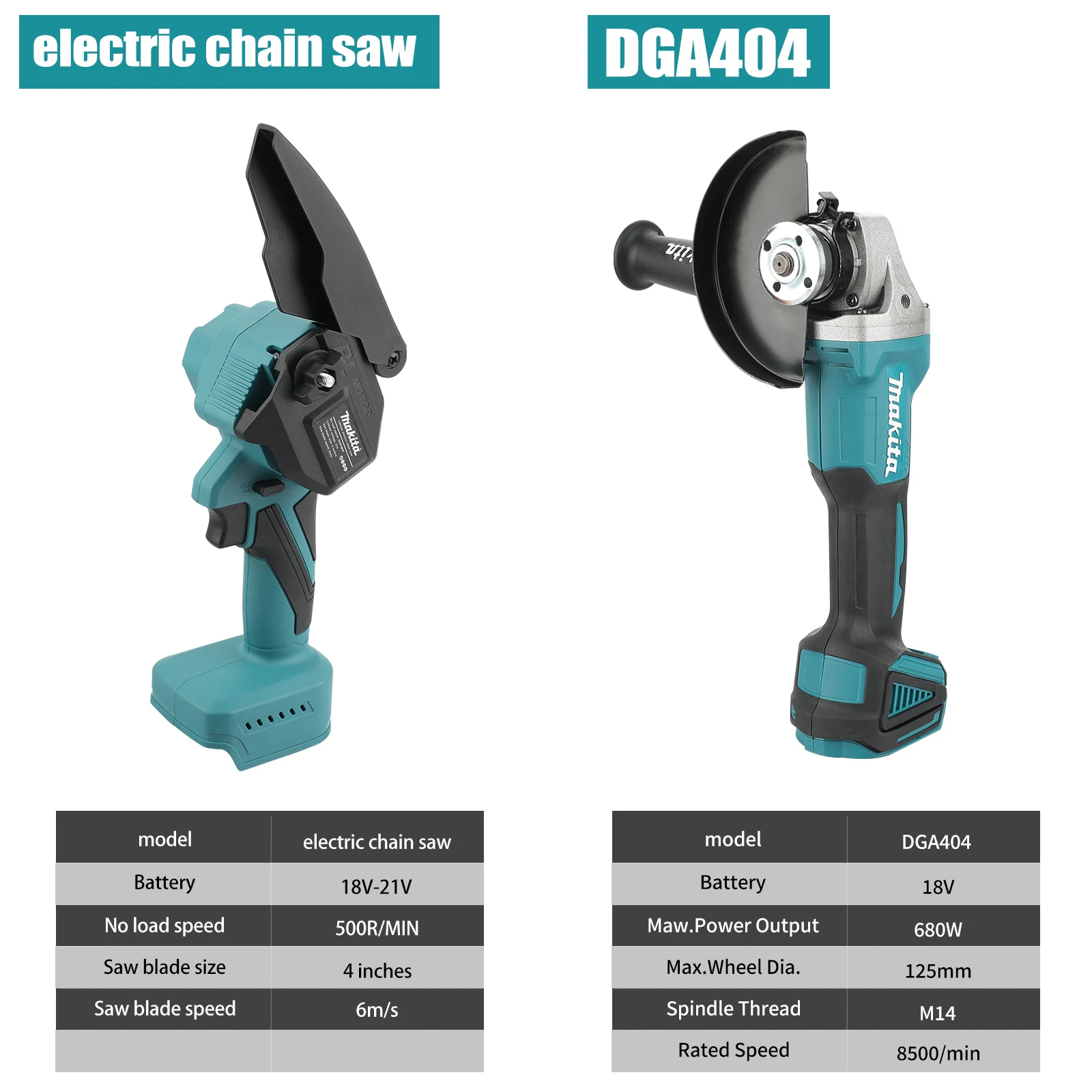 

Makita 18 В литиевая батарея DGA404 Бесщеточная угловая шлифовальная машина, ручная электрическая бензопила, комбинированный комплект для обрезки ветвей (без теста)