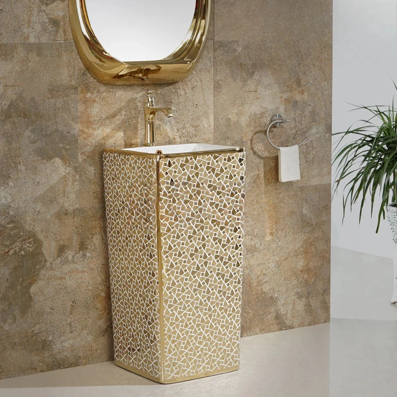 

Luxury high-end gold integrated column basin European-style wash basin Floor-to-ceiling wash Bathroom face