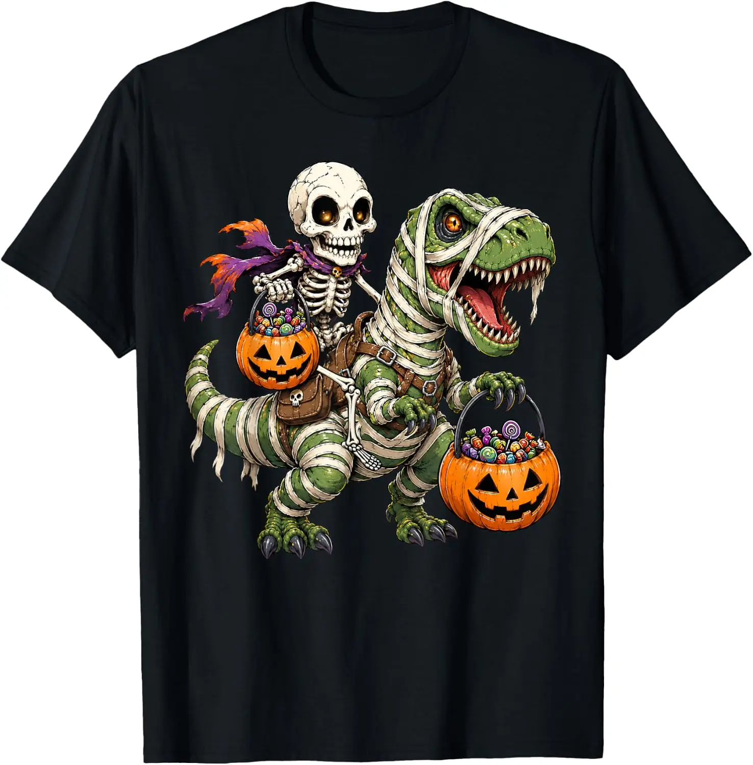 Funny Halloween Shirts Kids Boys Skeleton Mummy Dino T Rex T-Shirt Vintage Style Graphic T‑Shirt, Retro Tee, 100% Cotton Soft Lightweight Crew Neck Unisex Casual Short Sleeve Tops For Men Women Daily Wear